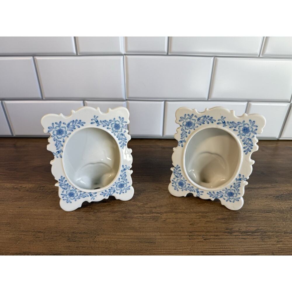 2 Vintage Andrea By Sadek Porcelain Photo Frames w/ Blue Floral #9303 JAPAN